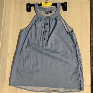 Yoins Sleeveless Graceful Baby Blue Denim Chambray Neck Tie Top Women Size Small